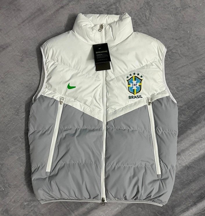 Paris Saint-Germain Vests Quilted puffer vest with stand collar — L 003 gray brazil