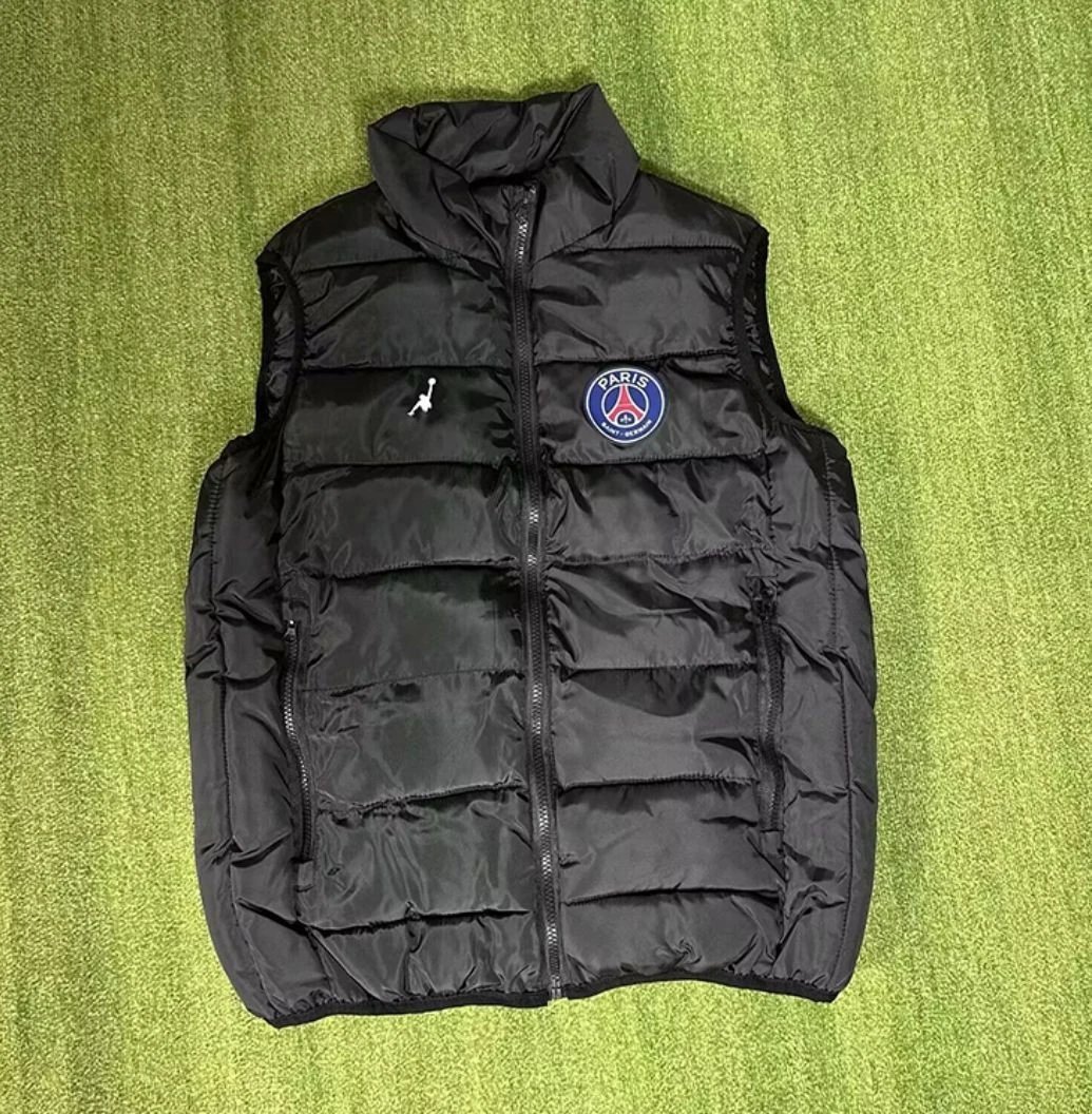 Paris Saint-Germain Vests Quilted puffer vest with stand collar — J 15 Paris Down Cotton Vest