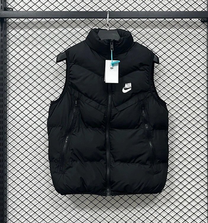 Paris Saint-Germain Vests Quilted puffer vest with stand collar — J 3303 NK black