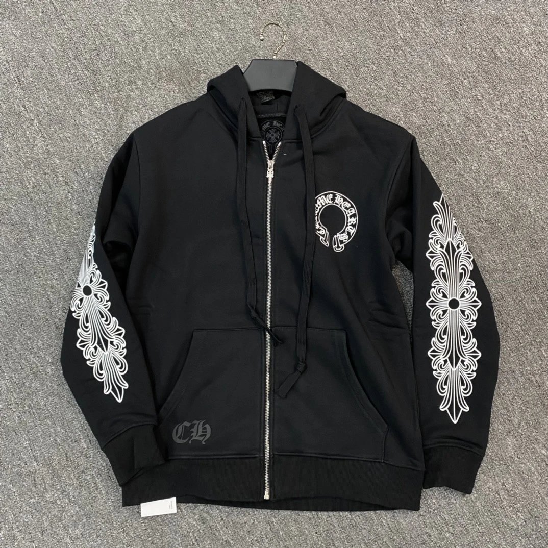 Classic horseshoe flower arm zipper hoodie