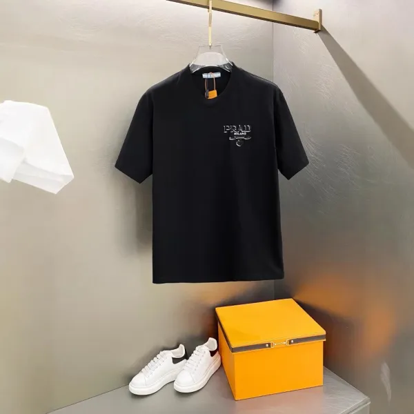 Prada Logo-Embroidered Black T-Shirt - 1