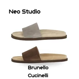 thumbnail for Neo In Stock Brunello Cucinelli Suede BC Flat Slippers Men's Brown Gray Full Leather Wrap Full Package