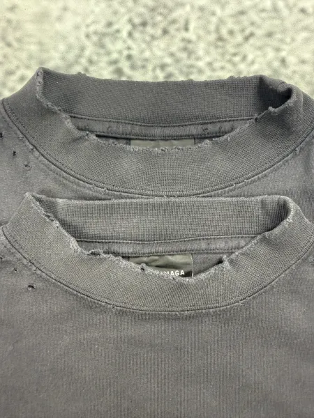 Balenciaga Distressed Logo Print Black T-Shirt - 8