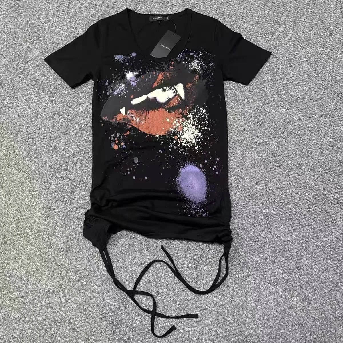 Ysdy civarize Black CIVARIZE Black Lips Drawstring T-shirt Ysdy