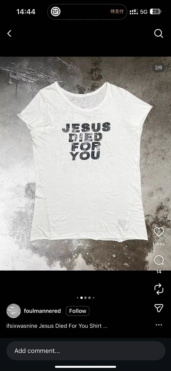 Ysdy ifsixwashnine independent ifsixwashnine visual system 'JEXXX DIED FOR YOU' short sleeved t-shirt