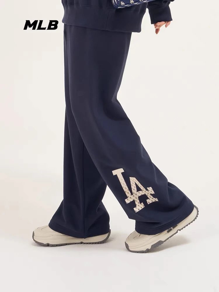 MLb Sweatpants, 100% Cotton, Fall/Winter Style, Terry Cloth, 350g Weight, Dark Blue, XS, Unisex, Loose Fit