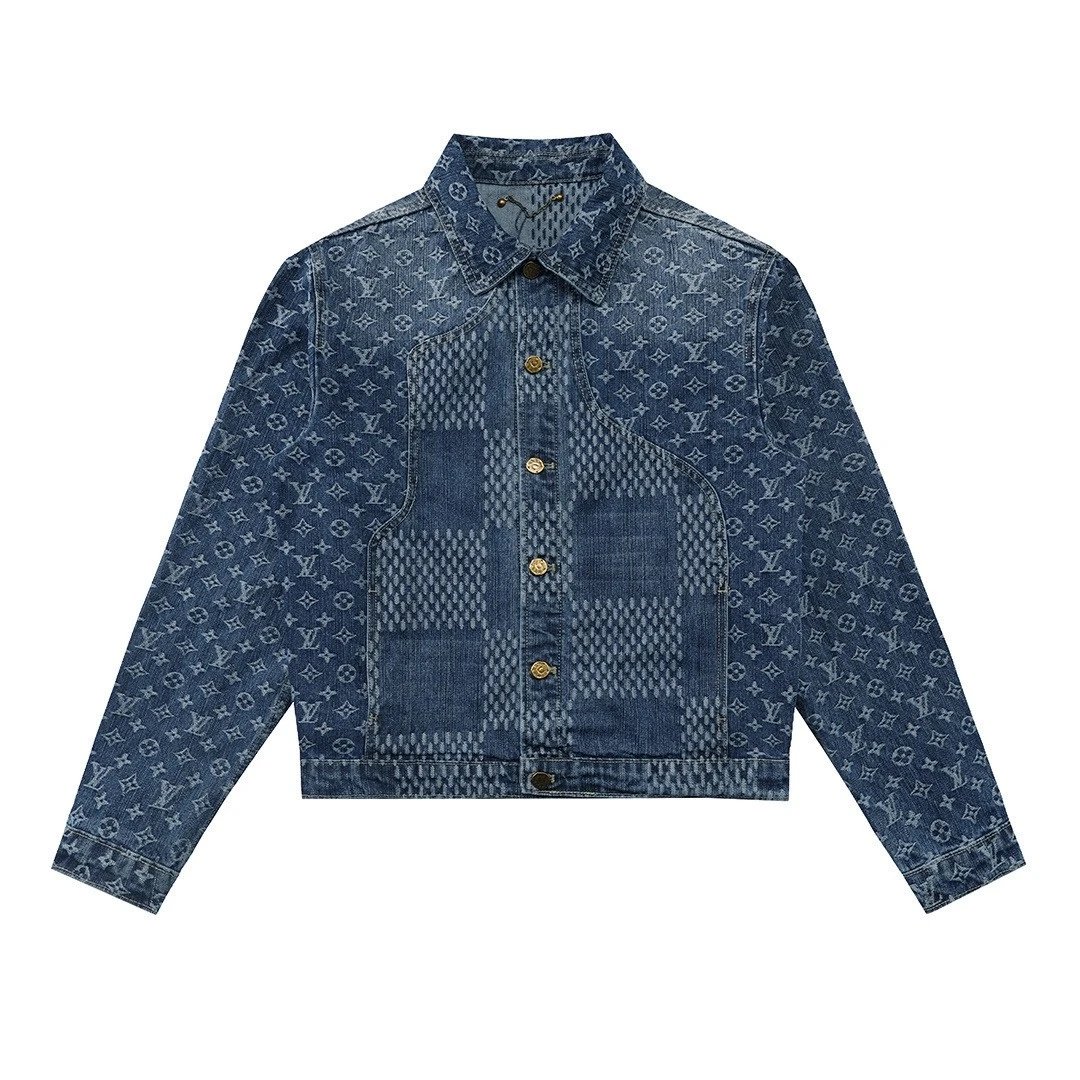 L·V monogram print unisex denim jacket, available in multiple colors.