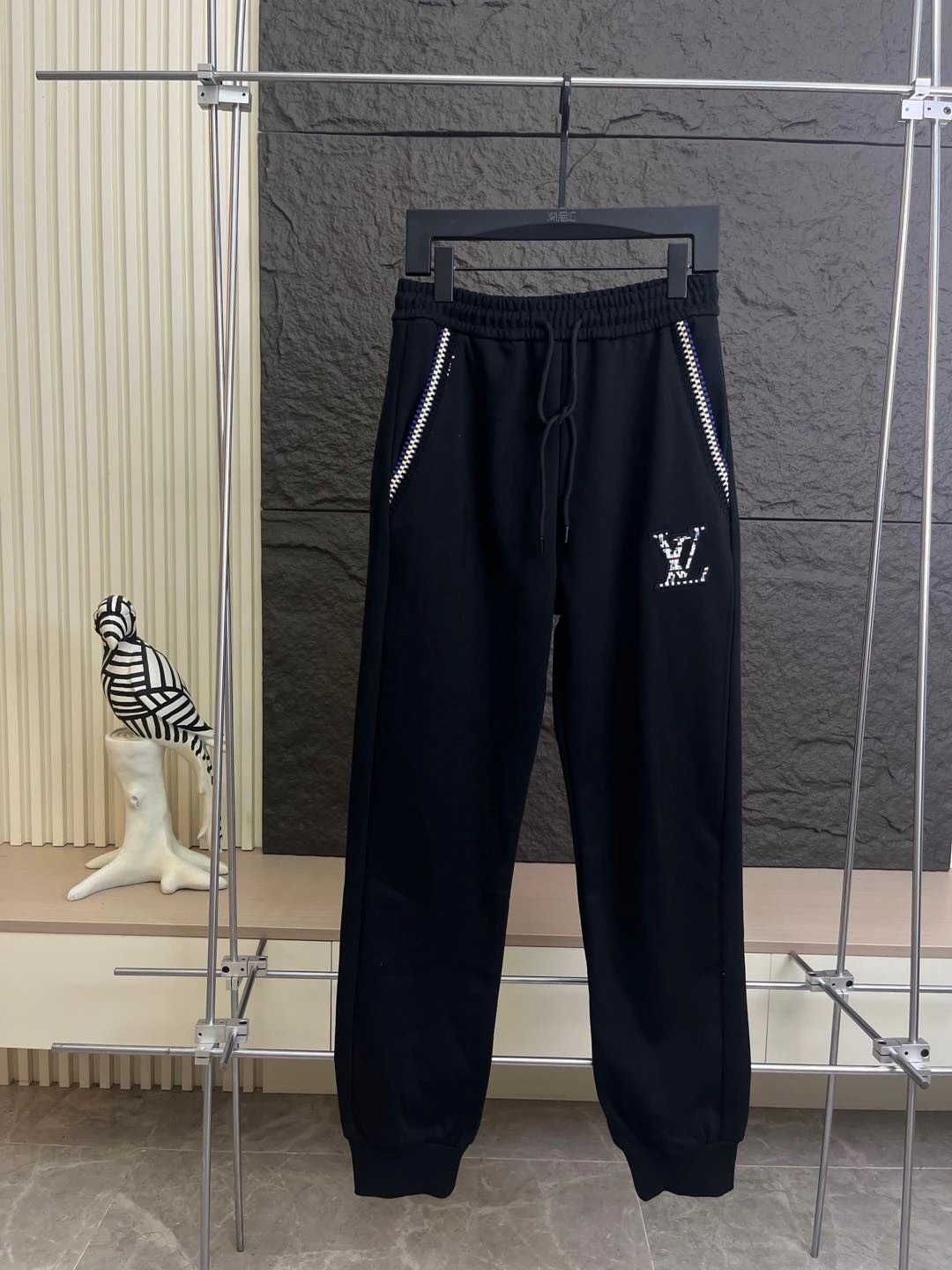 L·V 100% Cotton Sweatpants, Unisex, Loose Fit, Black