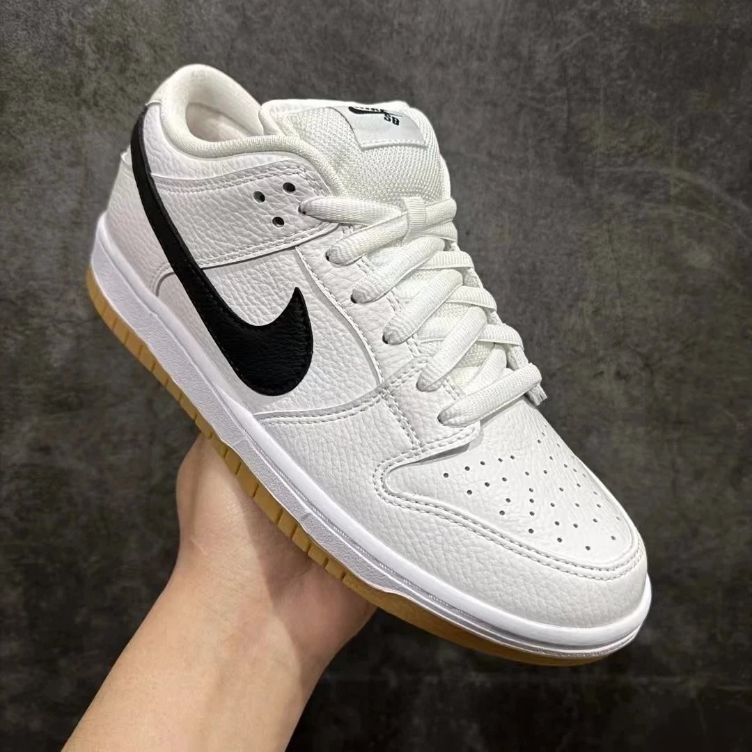 Dunk White Black Gum Low-Top Casual Skate Shoes, Premium Leather, Built-in Air Cushion, Backed Insole, Ready to Ship