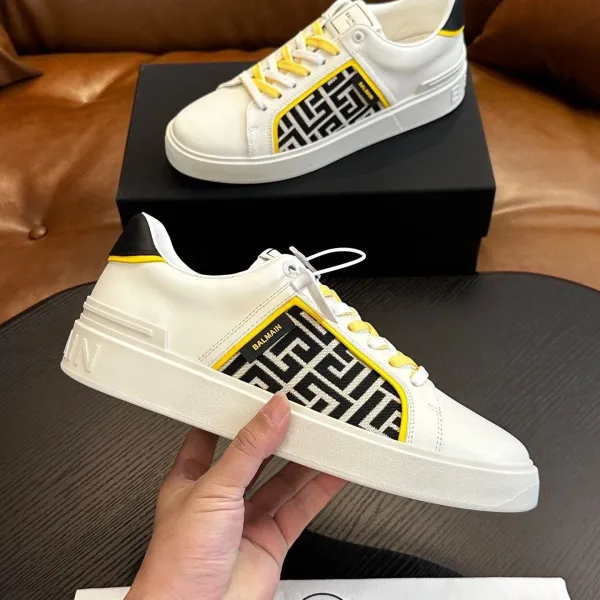 Balmain Paris Low-Top Sneakers White Black Neon Green - 6