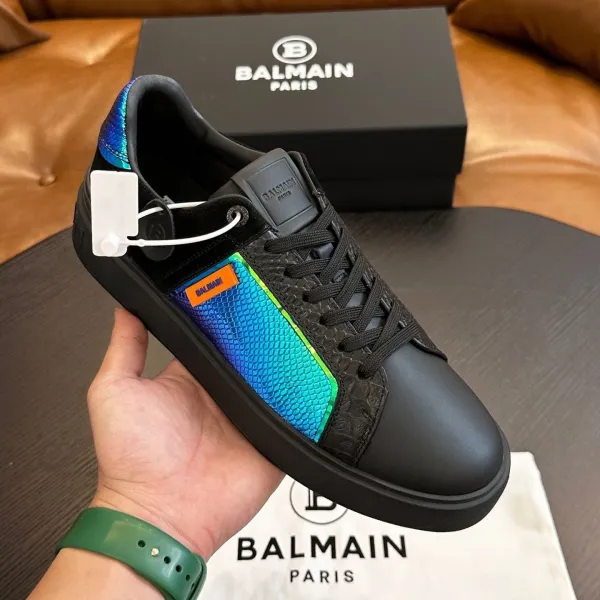 Balmain Paris Snake-Print Iridescent Panel Sneakers - 1
