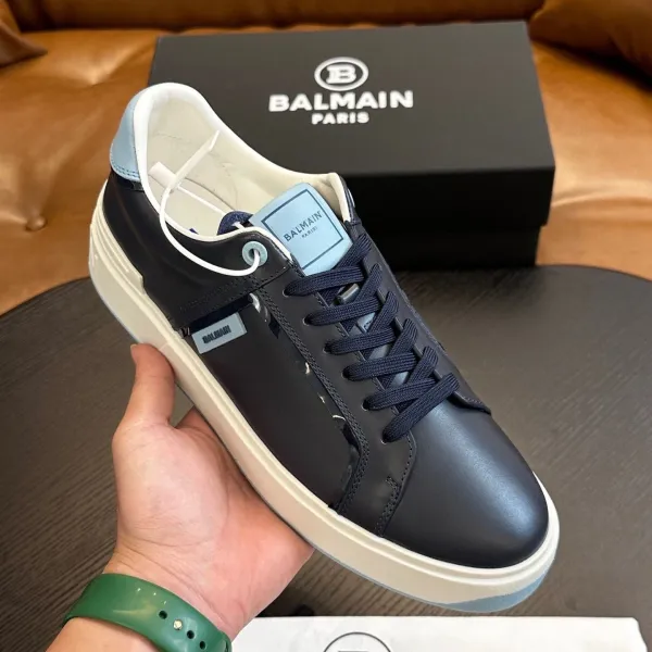 Balmain Paris Low-Top Sneakers Navy Blue with Light Blue Accents - 1