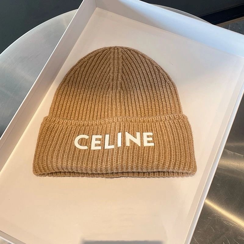 Celine Logo Beanie Camel