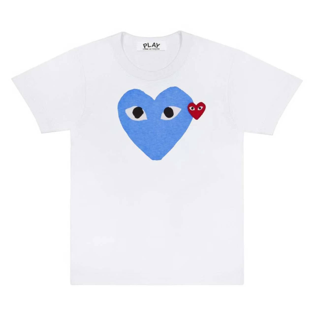 White T-Shirt with Blue and Red Heart Design