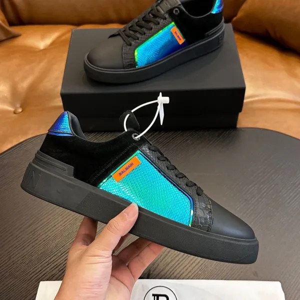 Balmain Paris Low-Top Sneakers White Black Neon Green - 5