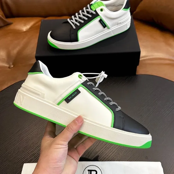 Balmain Paris Low-Top Sneakers White Black Neon Green - 4