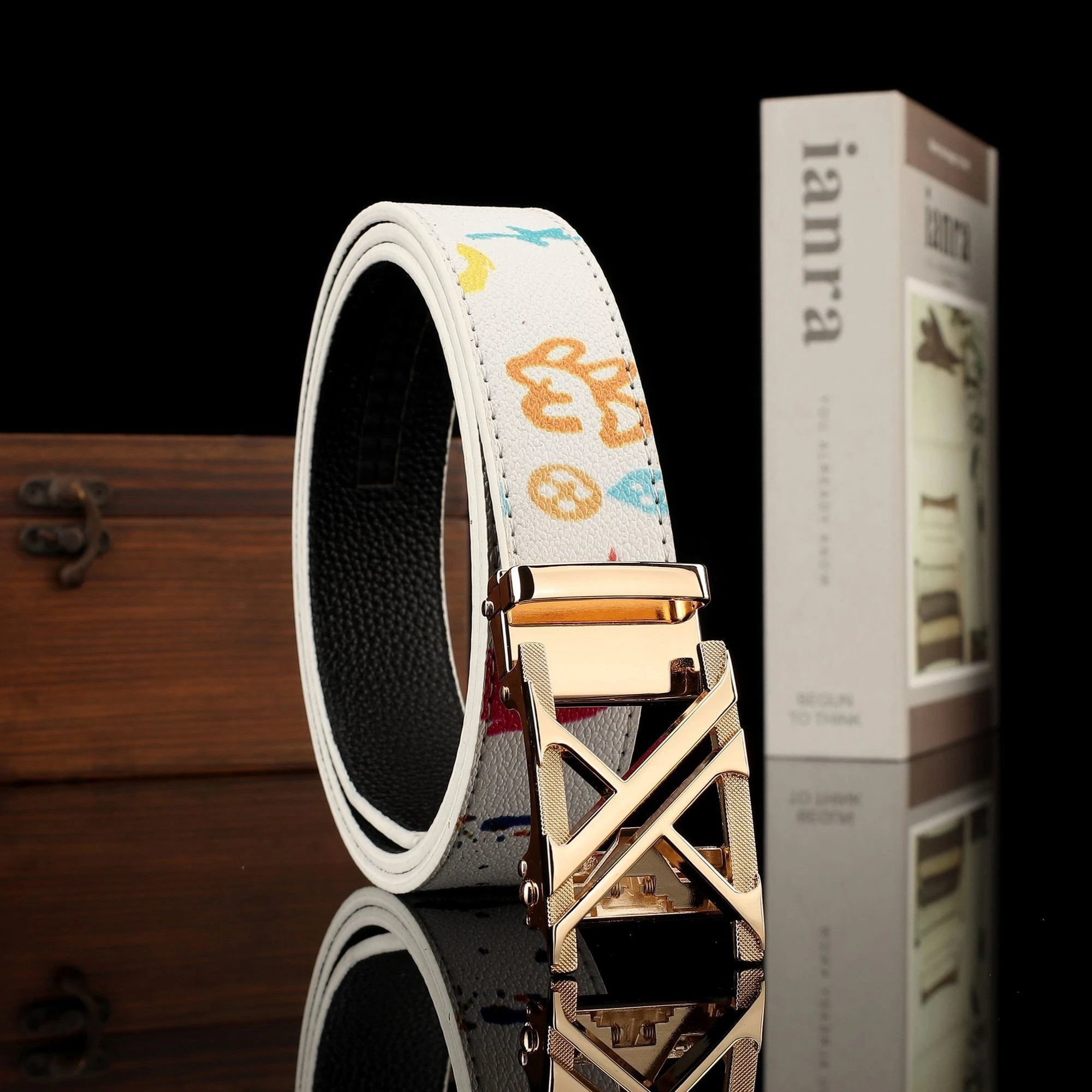 2026 New Men's Women's Automatic Buckle Genuine Leather Business Belt Letter Graffiti Casual Fashion Jeans Trendy