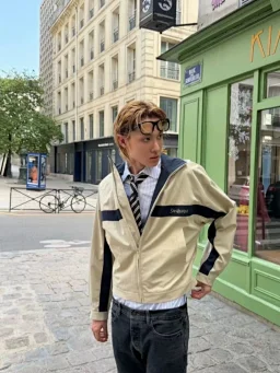 thumbnail for [In Stock] Lawrence YS1 26 New High-Density Cotton Canvas Beige Stand Collar Pilot Color-Block Jacket