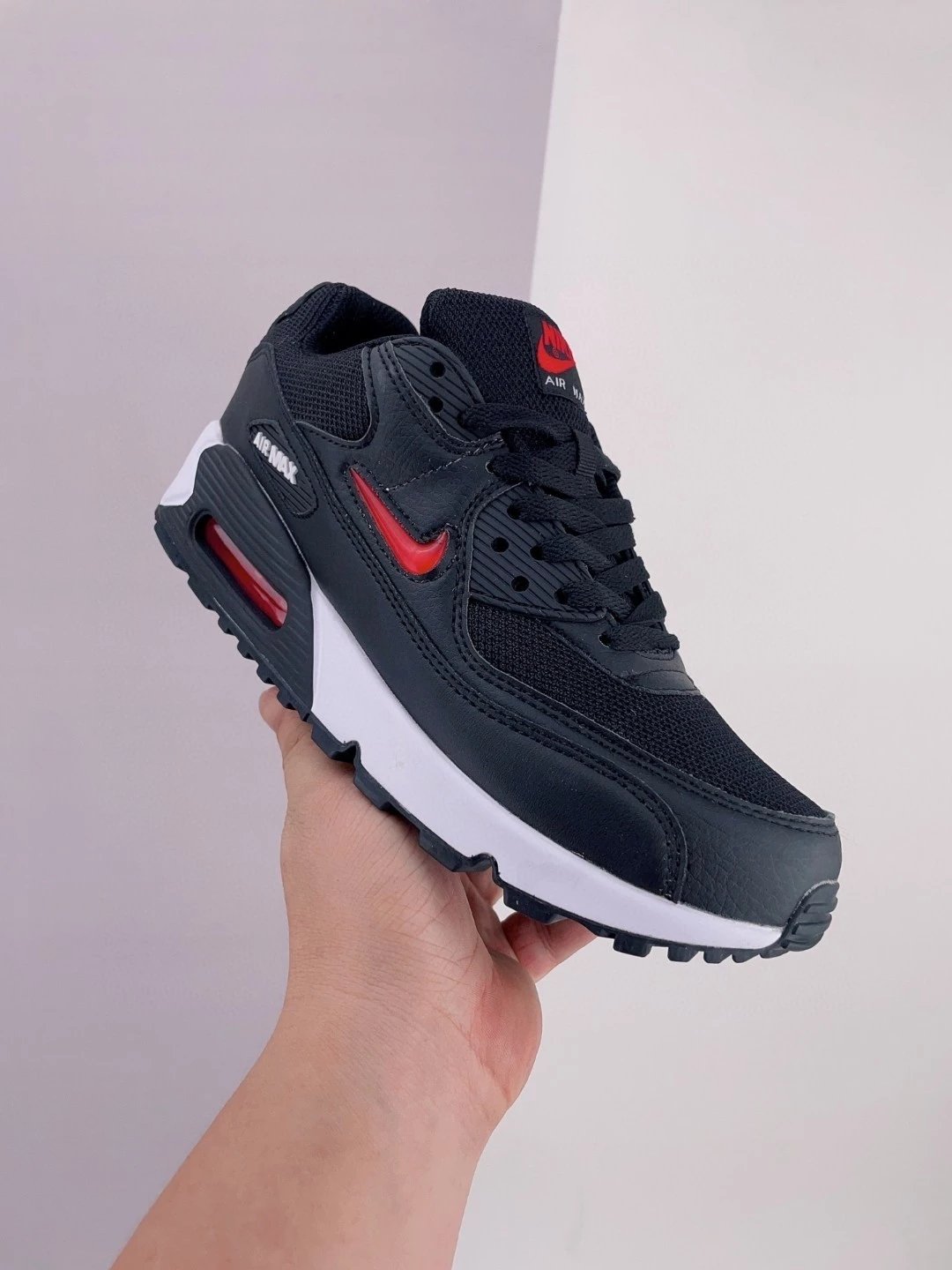 Nike Air Max 90 Jewel Bred 男女同款 后掌气垫缓震低帮运动鞋男女 舒适透气轻便跑鞋 复古百搭 黑红色 DV3503 001