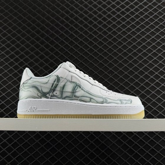 Nike Air Force AF1 Low Skeleton Halloween Perspective Skeleton Black Bone Black Toe Air Force One Low Top Sneakers Retro Fashion Casual Shoes Men and Women Comfortable Breathable BQ7541 100 001