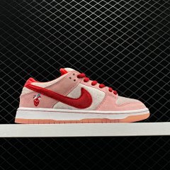 StrangeLove x Nike SB Dunk Low Pro QS Men's and Women's White Pink Velvet Valentine's Day Limited Low-top retro sneakers men and women Comfortable and lightweight casual shoes Anti-skid wear-resistant Street fashion trend Pink White CT2552 800