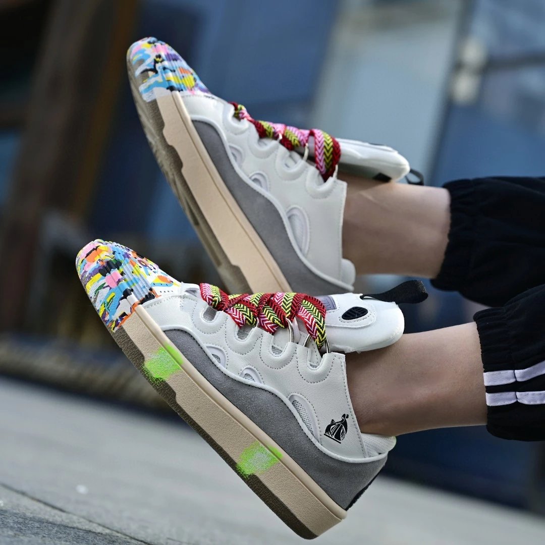 NBA明星同款 各大明星同款Lanvin 浪凡 Leather Curb Sneakers 板鞋 面包鞋 潮流情侣鞋男女休闲运动板鞋情侣款百搭潮鞋