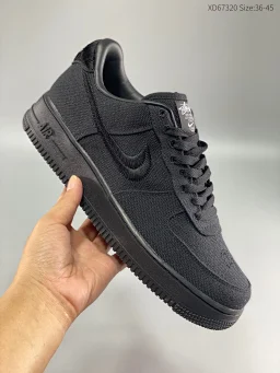 thumbnail for New version of Stussy xAF1 '07 Low"Black Cool NK Air Force low-top black linen electric embroidery hook men's and women's sneakers couple style