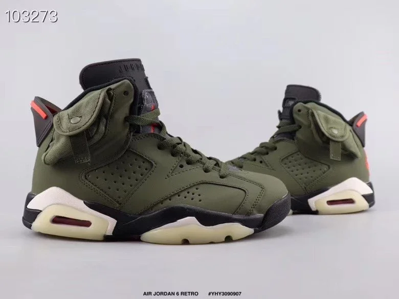 乔丹Travis Scott x Air Jordan 6 高帮军绿夜光底TS联名篮球鞋AJ6