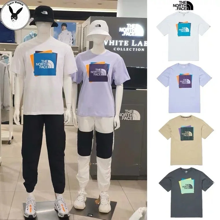 代购350+！韩国限定白标正品四色情侣款错位box logo印花短袖T恤