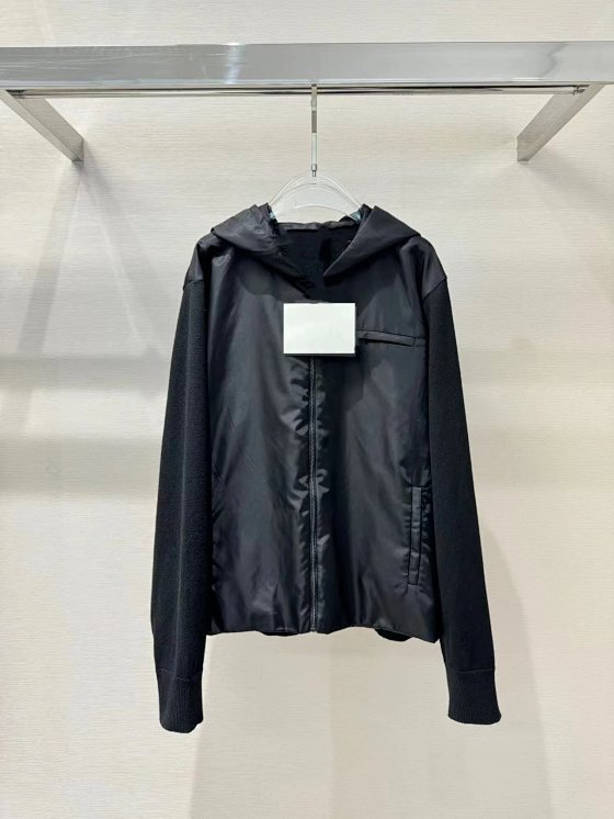 808 Pu Nylon knit patchwork hooded jacket