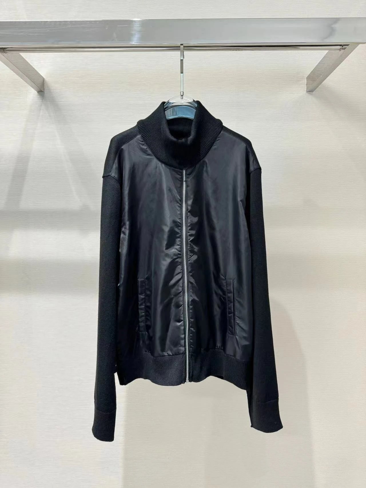 808 nylon knitted spliced stand up collar jacket