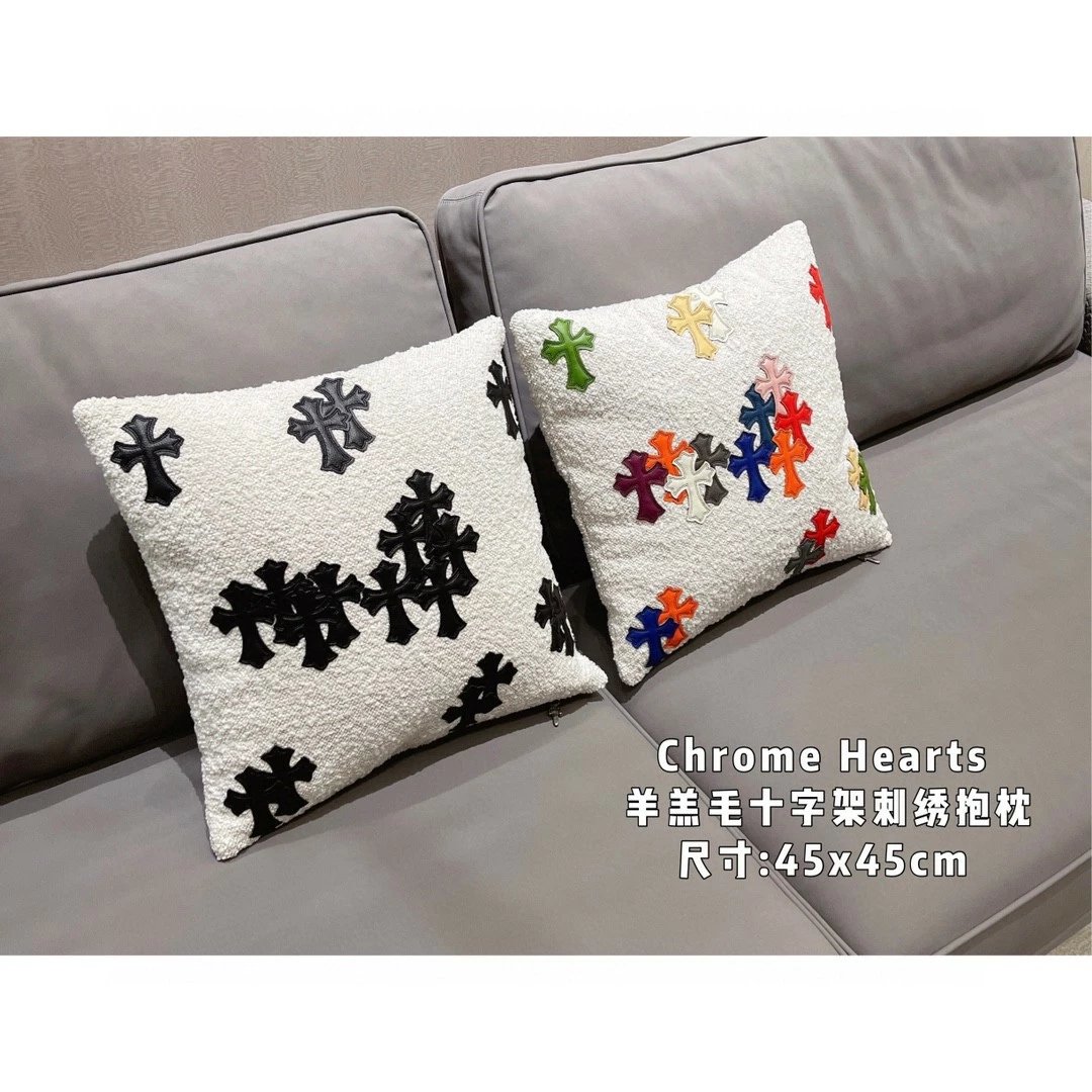 Chrome Hearts lamb wool cross embroidered pillow Size: 45x45cm