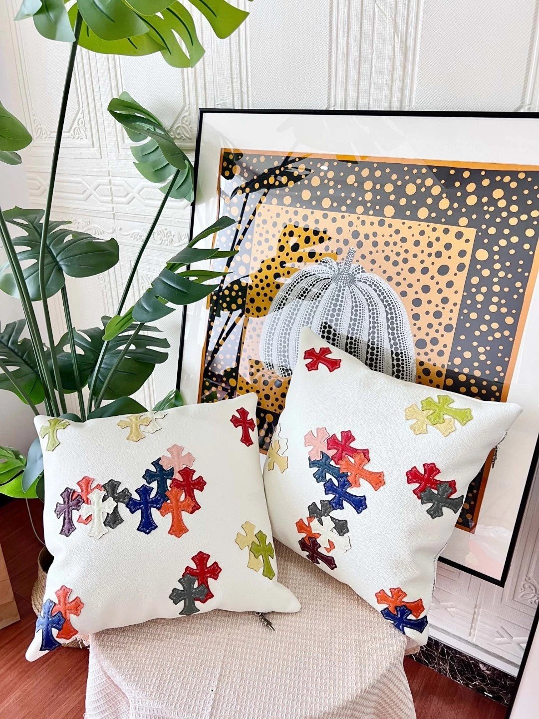 Chrome Hearts-style Multicolor Cross Patch Throw Pillows