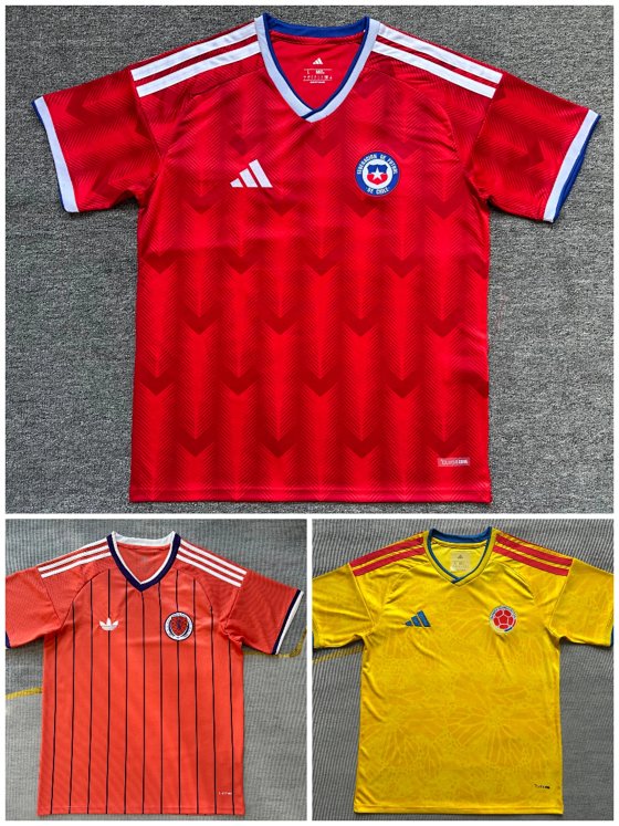 2026 Scotland Away Jersey, Chile and Colombia 2026 Home Jerseys; with the World Cup kicking off next year, many national team shirts are out and all are available for custom name and number printing