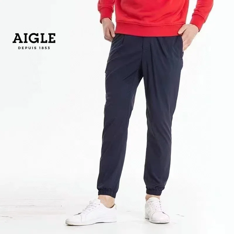 AIGLE | 艾高春夏季BREATHY PANTS男士速干排汗防晒长裤藏蓝色梭织束脚