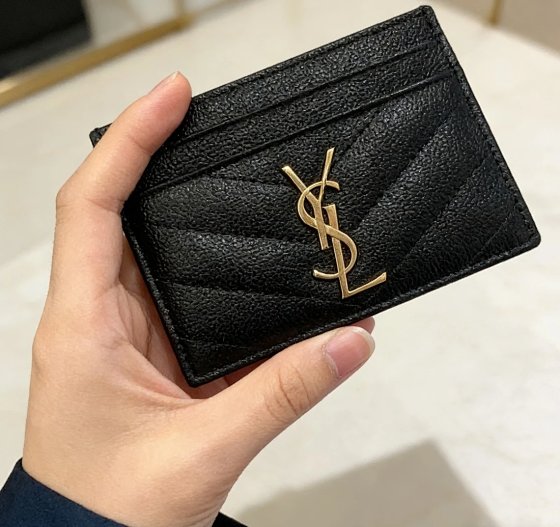 Premium Y Brand Caviar V-Line Pebbled Calfskin Leather Business Card Holder with Letter Retro Gold Buckle Ultra-Thin Single Card Case Card Wallet