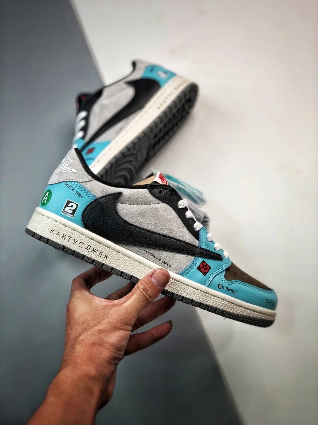 💰P278 Travis Scott x Air Jordan 1 Low 灰黑蓝/千斤顶倒钩低帮头层 