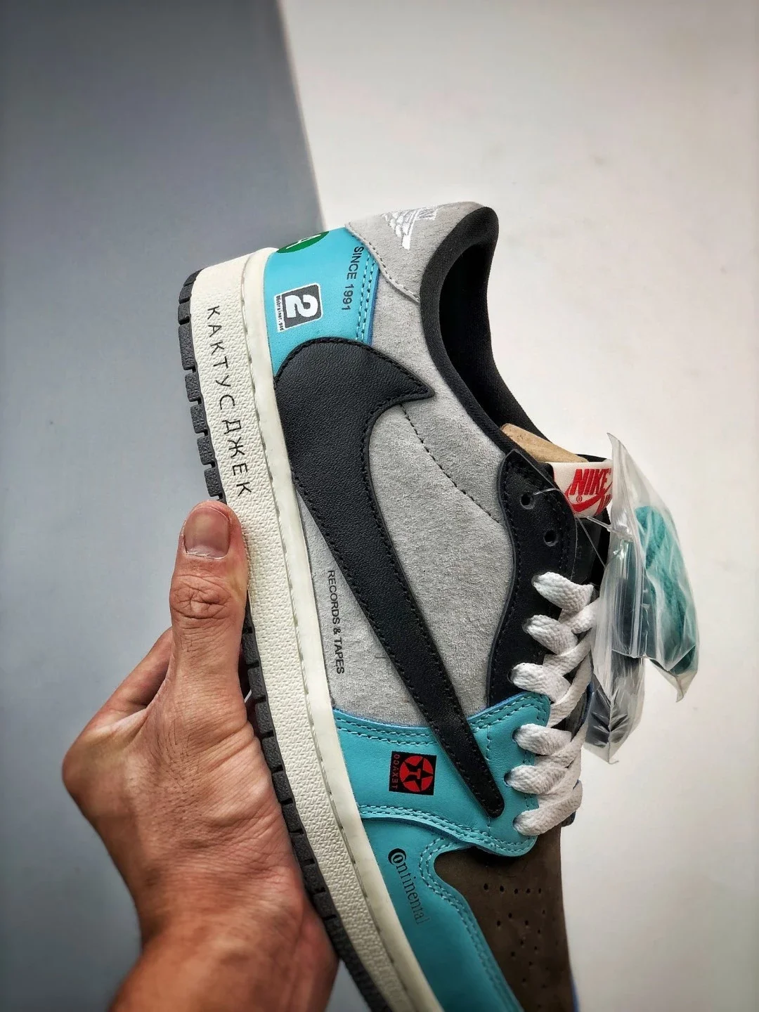 💰P278 Travis Scott x Air Jordan 1 Low 灰黑蓝/千斤顶倒钩低帮头层 