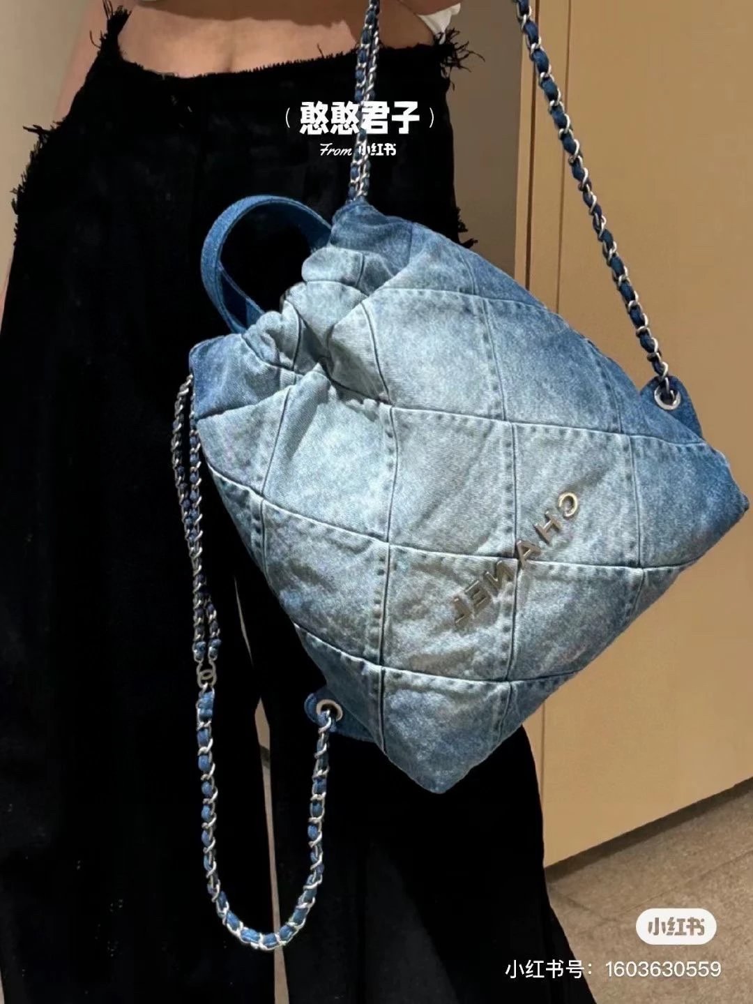 Shark Home [High Quality] Chane1 Backpack 22bag Denim Garbage Bag Chanel Bag Viral Garbage Bag Crossbody Bag Shoulder Bag Handbag Women's Bag Commuter Bag Clutch Backpack Schoolbag Garbage Bag Multi-color Original Imported Hardware Chain No Pressure Entering and Leaving Counters Gift for Girlfriend (with Box)
