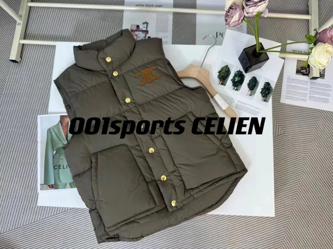 CELINE-Limited green Arc de Triomphe LOGO down vest!