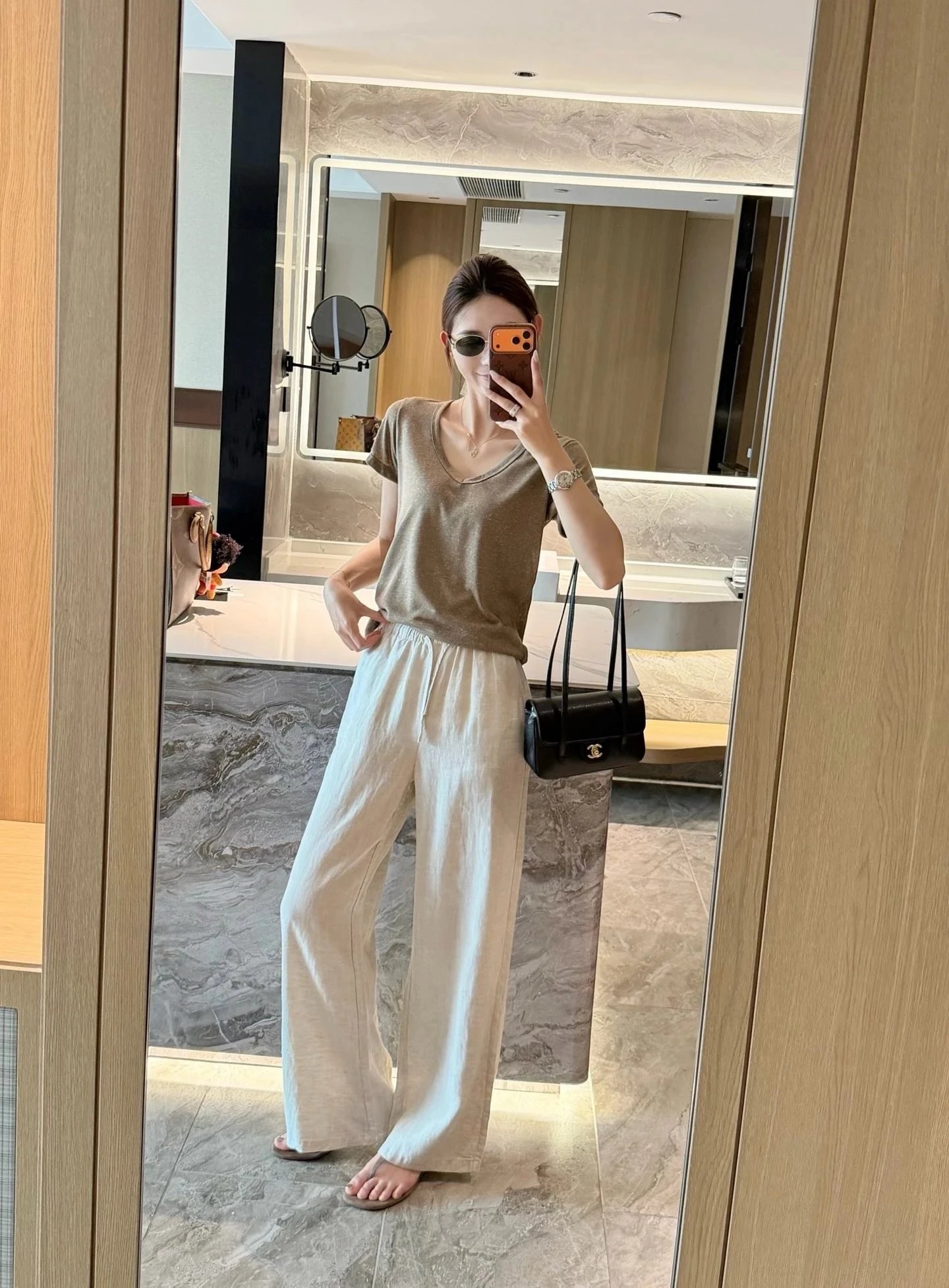 Six-color straight linen pants 2663M