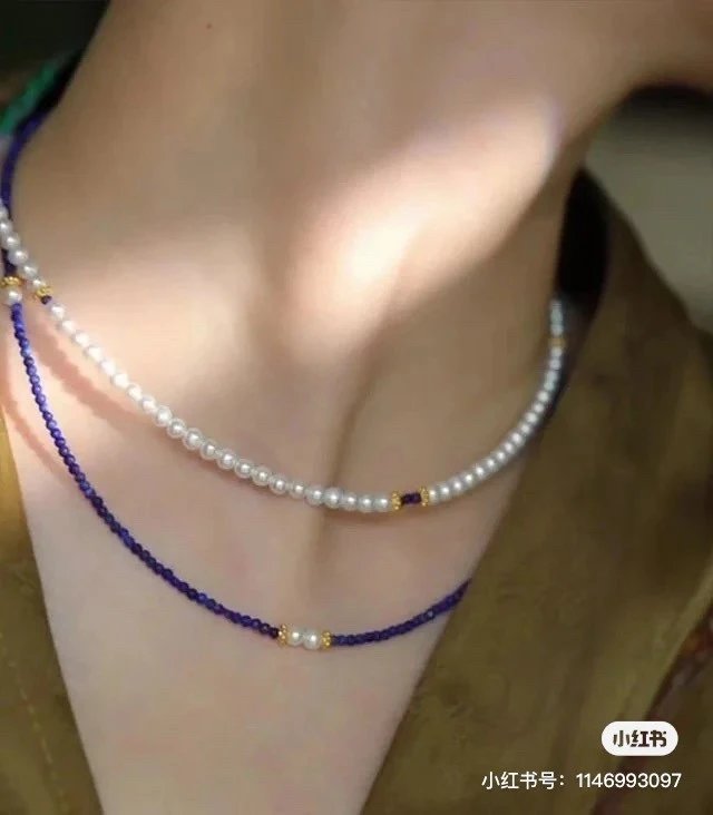 New Chinese Style Lapis Lazuli Pearl Collarbone Necklace