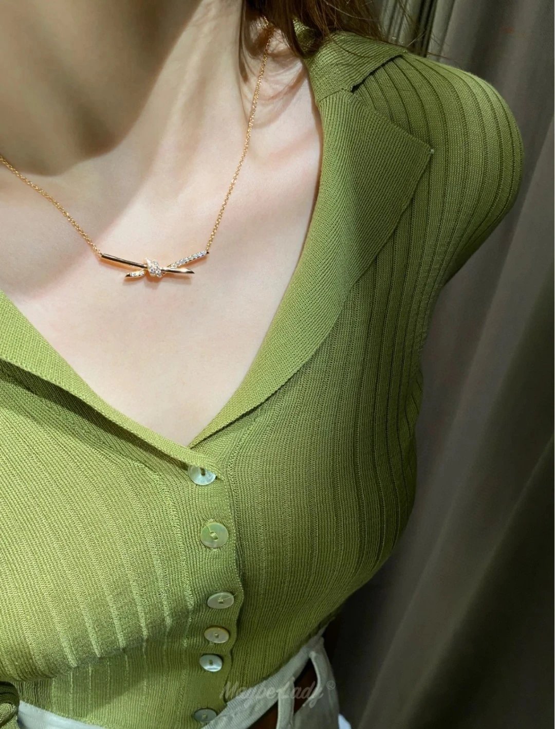 T's transfer knot rope diamond rose gold necklace
