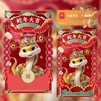 【卡密兑换】微信红包封面『富贵蛇送祝福』官方卡密丨端内兑换丨24小时自助提卡！