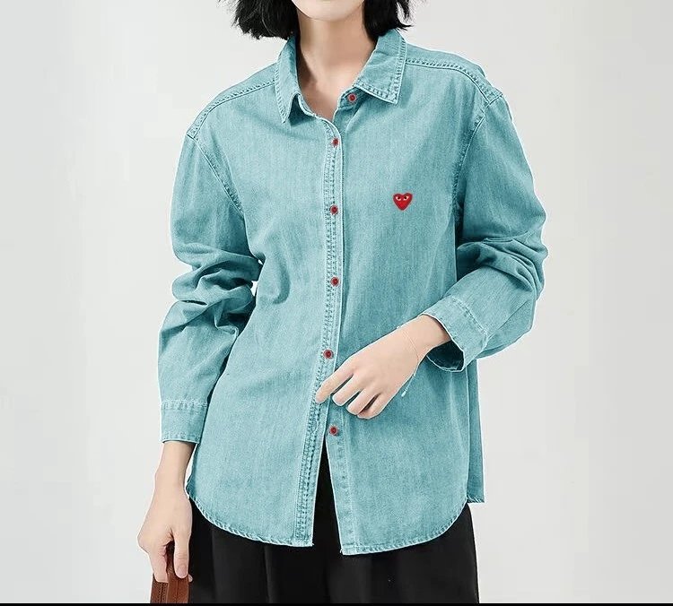Three-dimensional love embroidered loose layered shirt for women, spring and autumn slim denim shirt y58017