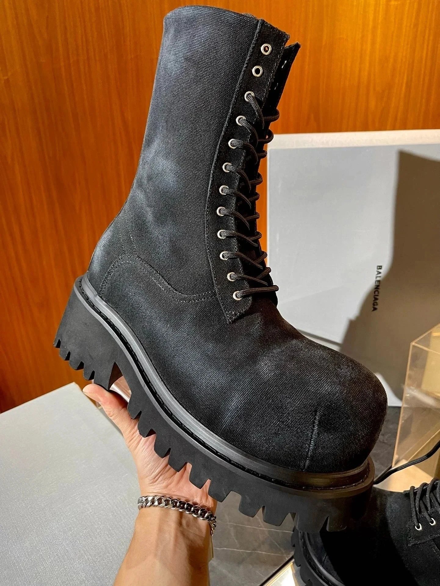 Balenciaga Triple S Combat Boots Black