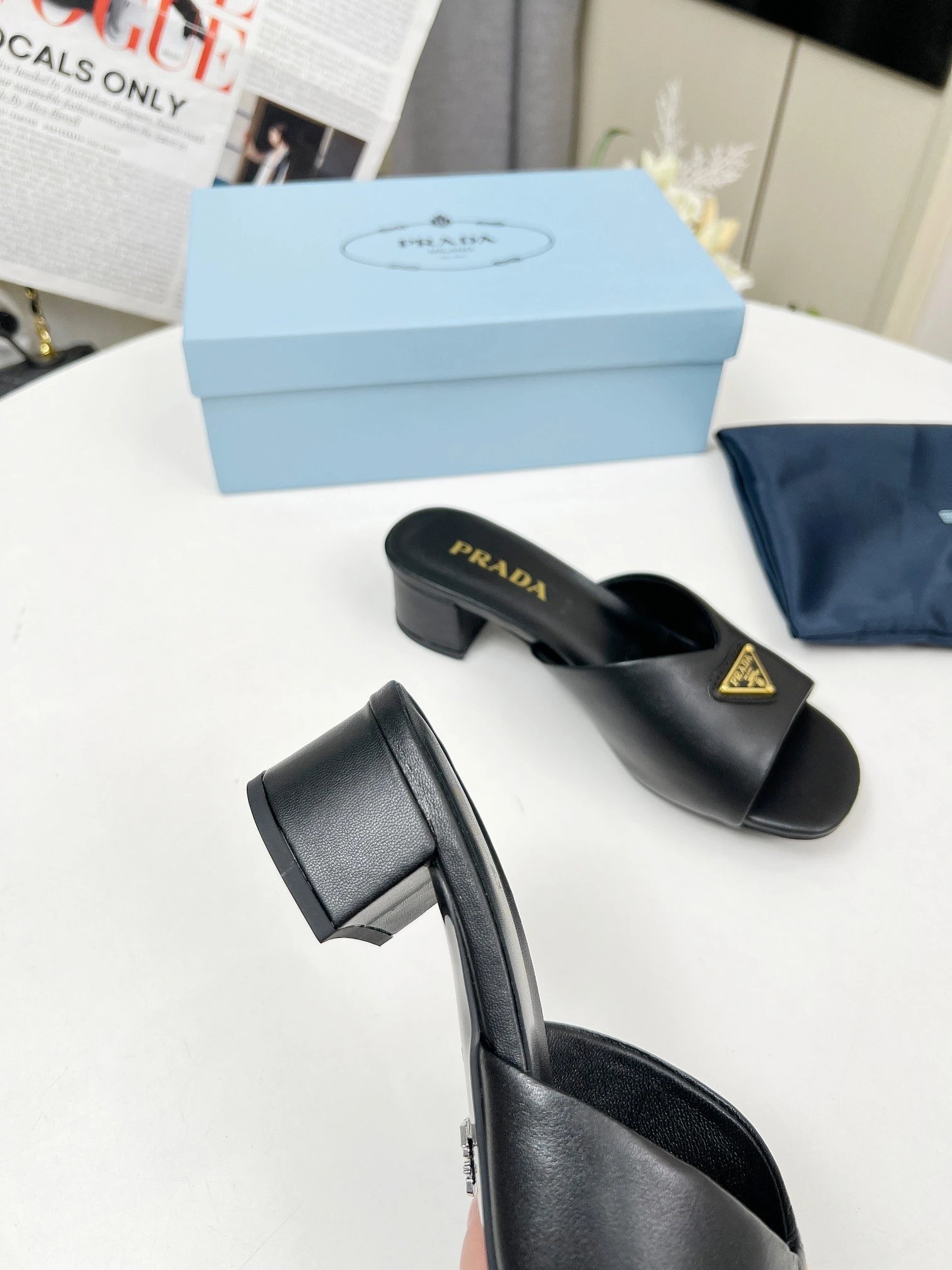 Prada Sandals Triangle Logo Block-Heel Mules image 6