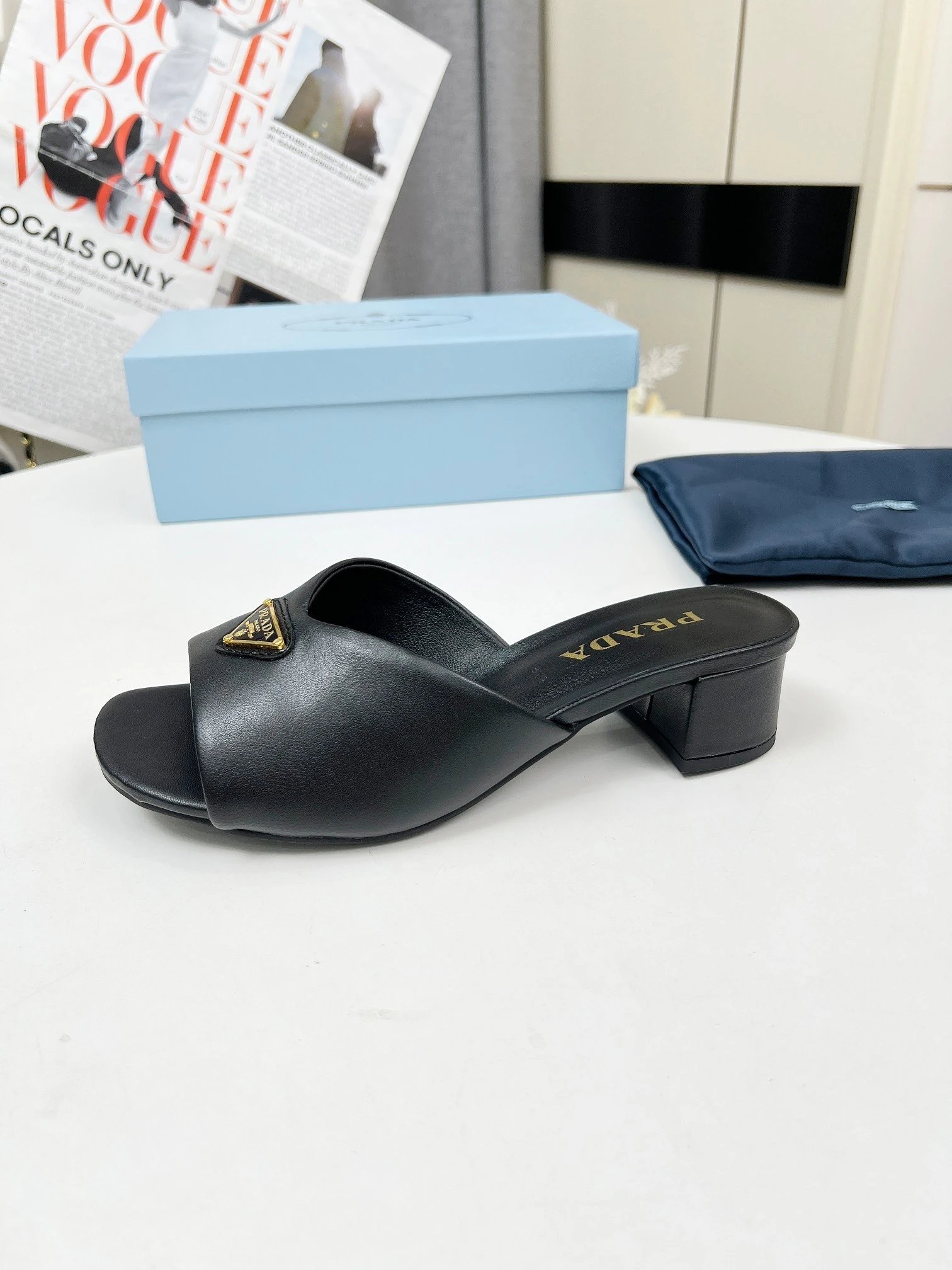 Prada Sandals Triangle Logo Block-Heel Mules image 7