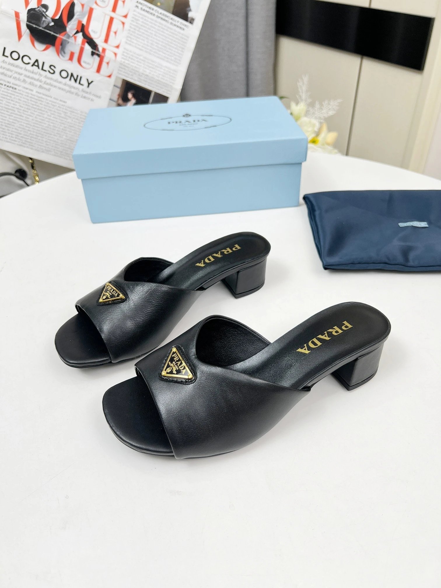 Prada Sandals Triangle Logo Block-Heel Mules image 2