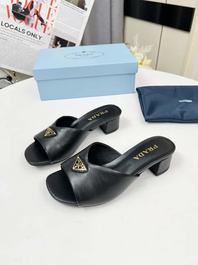 Prada Sandals Triangle Logo Block-Heel Mules product detail image 2